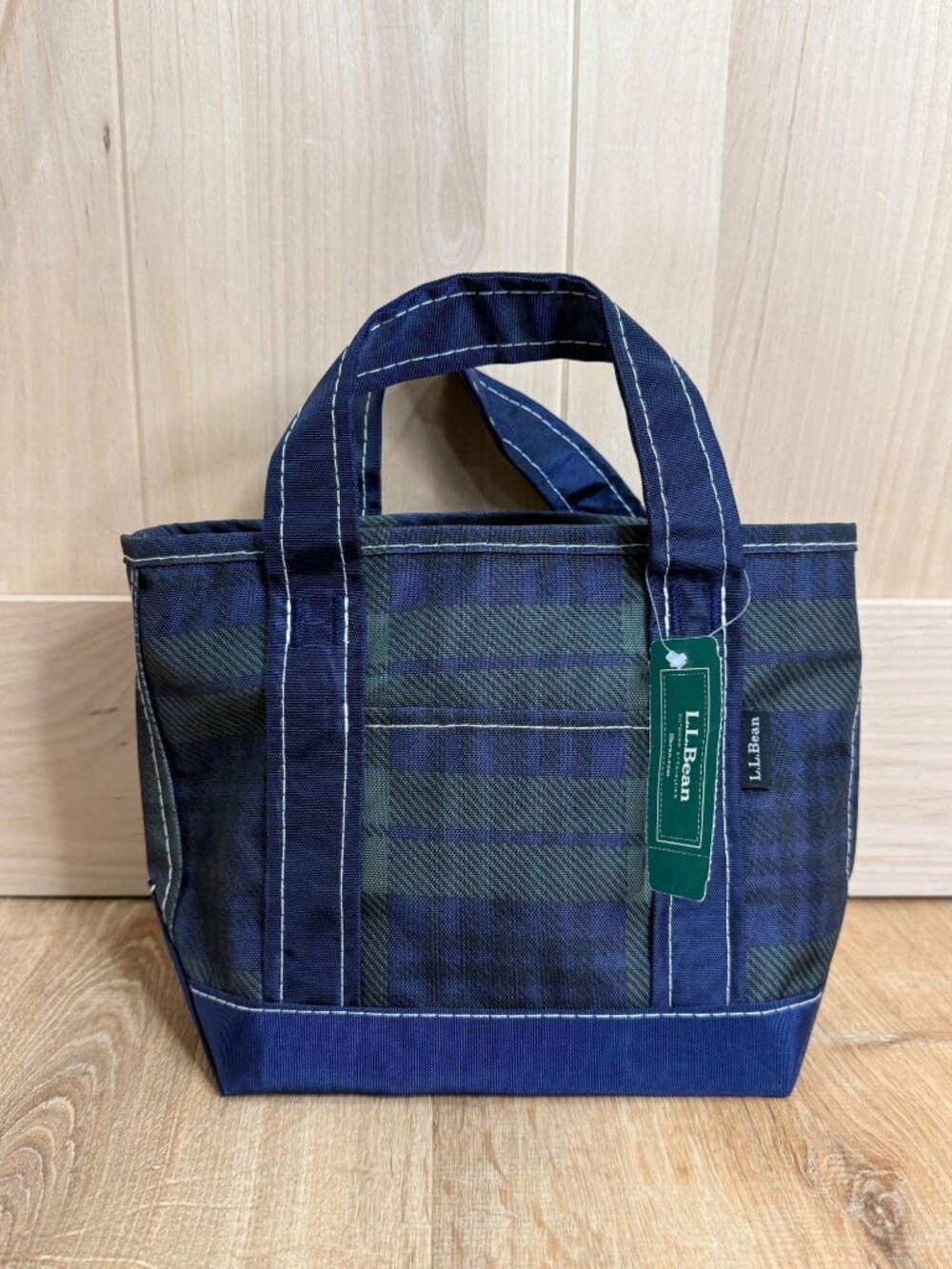 L.L. Bean Small NYLON Zip-Top Boat And Tote Bag Plaid Print Blue/Green Canvas